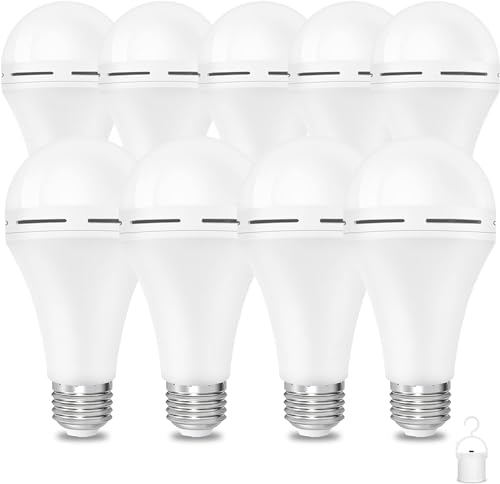 Furoching Rechargeable Light Bulbs, Led Bulb 120 Watt Equivalent, Emergency Light Bulb for Home Power Outages, 6000K Daylight 1200mAh Battery Backup Light Bulbs for Daily, Tent, Hurricane, 9-Pack