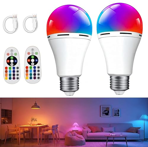 HOMOSUM Rechargeable Battery Operated Light Bulb,E26 Dimmable Color Light Bulb with Remote Control,40W Equivalent,2500mAh,LED Puck Emergency Lamp,for Non-Hardwired(2-Pack)