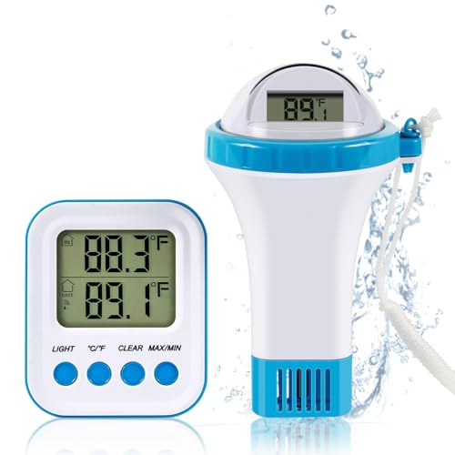 BlueBay Wireless Pool Thermometer Floating Easy Read, Digital Pool Thermometer Set with Indoor_Water Temperature Monitor, IPX7 Waterproof, for Swimming Pools, Hot Tubs, Spa, Small Ponds, Aquariums