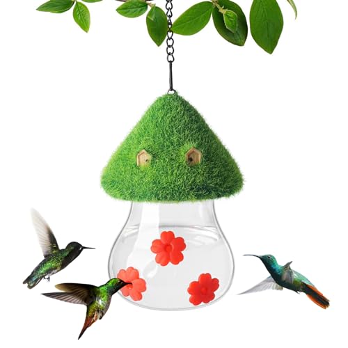 Hummingbird Feeder, Leak-Proof Hummingbirds Feeders for Outdoors Hanging, Bird Feeder for Garden Birds Watching Patio Decoration & Gift - Cute Green Mushroom Shape