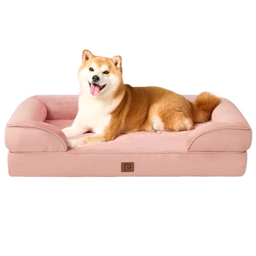 EHEYCIGA Orthopedic Dog Beds for Large Dogs, Waterproof Memory Foam Large Dog Bed with Sides, Non-Slip Bottom and Egg-Crate Foam Large Dog Couch Bed with Washable Removable Cover, Dusty Pink