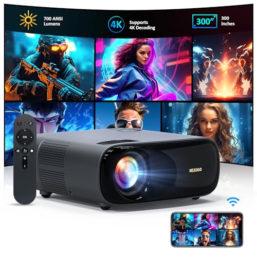 NexiGo PJ40 (Gen 3) Projector with WiFi and Bluetooth, D65 Calibrated, Native 1080P, 4K Supported, Projector for Outdoor Movies, 20W Speakers, Home Theater, Compatible w_TV Stick, iOS, Android