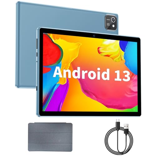 10 inch Tablet Android 13 Tablets, 4GB RAM 64GB ROM 512GB Expand, Quad-Core Processor, 1280x800 IPS HD Touch Screen, GPS, WiFi, Dual Camera, Bluetooth, 6000mAh Battery (Blue)