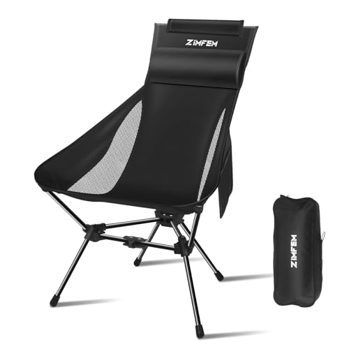 ZIMFEM Camping Chairs, Portable Camping Chair with Headrest and Storage Bag, Lightweight Foldable Chair for Outside Camping, Hiking, Travel, Beach and Sports