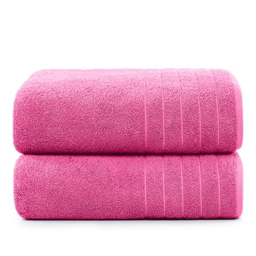 Casa Platino Bath Towels Set of 2, Large Bath Towel Set(30"x 60"), 100zz Ring Spun Cotton Luxury Bath Towels, Lightweight Bathroom Towel Set, Highly Absorbent Towels Large, Quick Dry Towel - Fuchsia