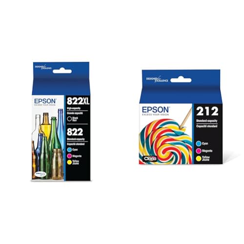 Epson 822 DURABrite Ultra Ink High Capacity Black & Standard Color Cartridge Combo Pack & 212 Claria Ink Standard Capacity Color Combo Pack Works with WorkForce WF-2830