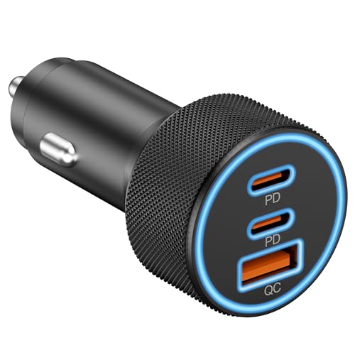 USB C Car Charger, 3-Port 67W Dual USB-C & USB-A Car Power Adapter PD_QC Fast Charging Cigarette Lighter for iPhone 15_14_13_12_11_Pro Max, iPad, Samsung Galaxy S24_S23_S22_S21, Google Pixel, Android