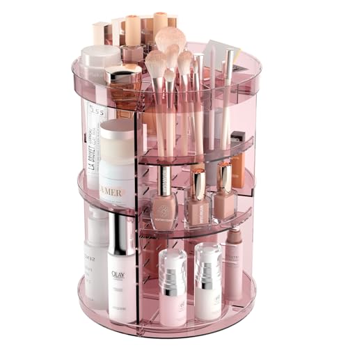 Jiavarry 360 Rotating Makeup Organizer with Slots, 8 Adjustable Layers Spinning Skincare Organizer, Large Capacity Makeup Organizer and Storage, Carousel Cosmetic Shelf for Vanity Bathroom Countertop