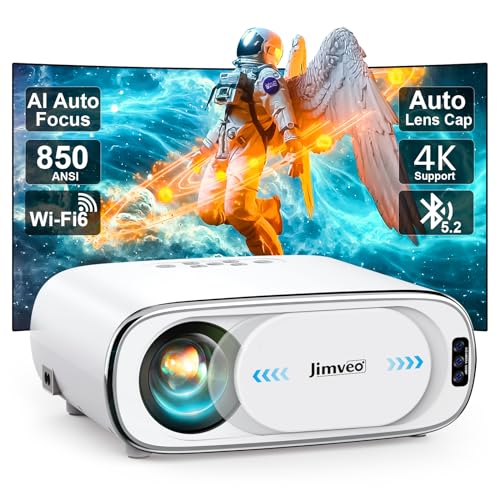 [AI Auto Focus+Auto Lens Cap]Outdoor-Projector 4K with WiFi 6 and Bluetooth:Upgrade 850 ANSI Native 1080P Jimveo Portable Projector, Auto 6D Keystone&Zoom,Home LED Movie Projector for Outdoor_Home Use