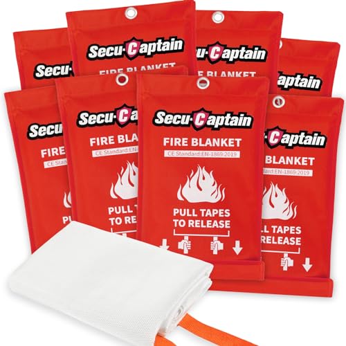 SecuCaptain Emergency Fire Blanket for Home and Kitchen - 8 Pack 40"x40" Flame Suppression Fiberglass Fire Blankets for House Camping Car Office Warehouse Emergency Survival Safety