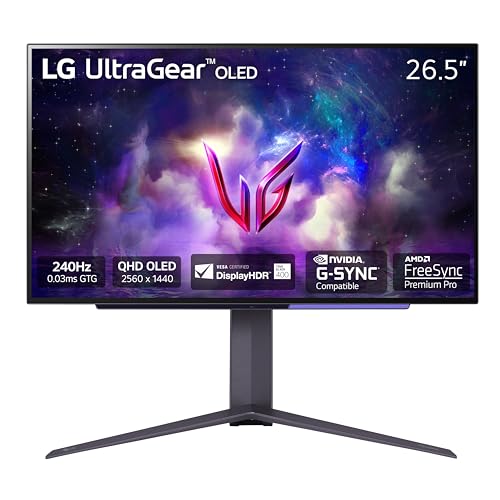 LG ‎27GS95QE 27-inch Ultragear OLED Gaming Monitor QHD 240Hz 0.03ms DisplayHDR True Black 400 AMD FreeSync Premium Pro NVIDIA G-Sync HDMI 2.1 DisplayPort Tilt_Height_Swivel Stand Black