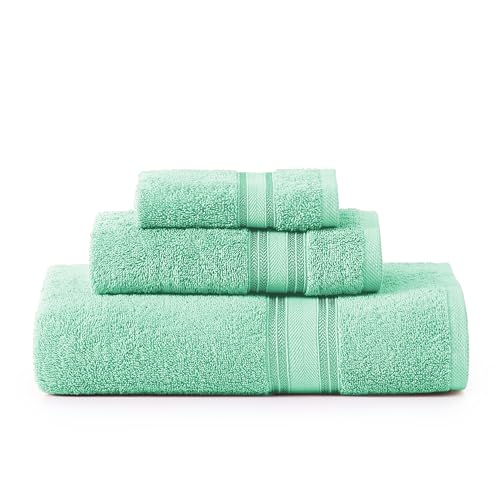 LANE LINEN Luxury Bath Towels Set - 3 Piece Set, 100zz Cotton Bathroom Towels, Zero Twist, Quick Shower Towels, Absorbent Bath Towel, Super Soft, 1 Bath Towel, 1 Hand Towel, 1 Wash Cloths - Aqua Sky