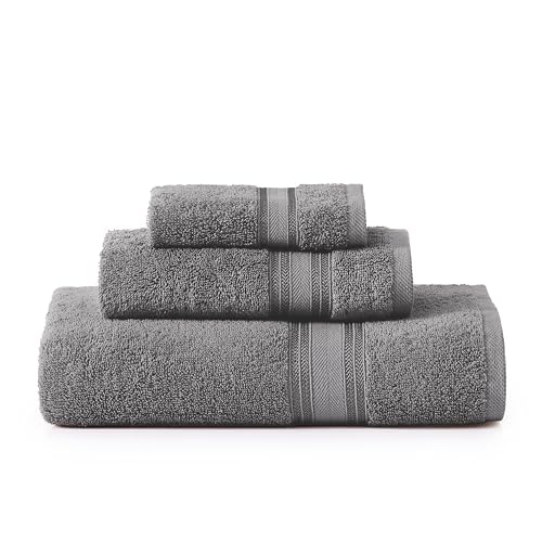 LANE LINEN Luxury Bath Towels Set - 3 Piece Set, 100zz Cotton Bathroom Towels, Zero Twist, Quick Dry Absorbent Bath Towel, Super Soft, 1 Bath Towel, 1 Hand Towel, 1 Wash Cloths - Cool Grey