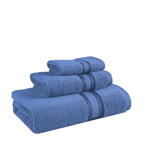 LANE LINEN Luxury Bath Towels Set - 3 Piece Set, 100zz Cotton Bathroom Towels, Zero Twist, Quick Dry Shower Towels, Soft & Absorbent Bath Towel, 1 Bath Towel, 1 Hand Towel, 1 Washcloth - Cerulean Blue