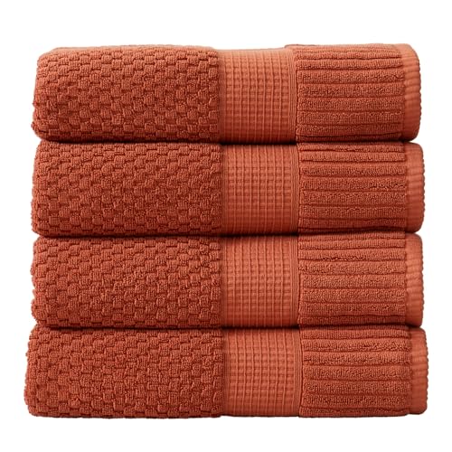 NY Loft 100zz Cotton 4 Pack Bath Towel Set| Super Soft & Absorbent Quick-Dry Bath Towels 30" x 52" |Textured and Durable Cotton | Trinity Collection (4 Pack, Clay)