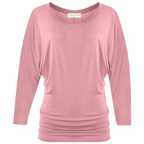 Free to Live Dolman 3_4 Sleeve Business Casual Tops for Women Shirts Fall Dressy Tunic (Large, Rose)