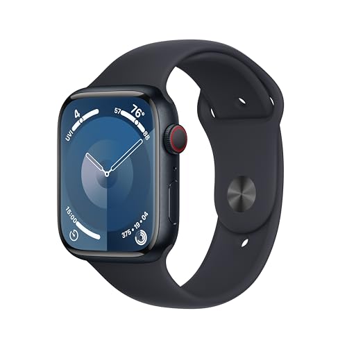 Apple Watch Series 9 [GPS + Cellular 45mm] Smartwatch with Midnight Aluminum Case with Midnight Sport Band M_L. Fitness Tracker, ECG Apps, Always-On Retina Display