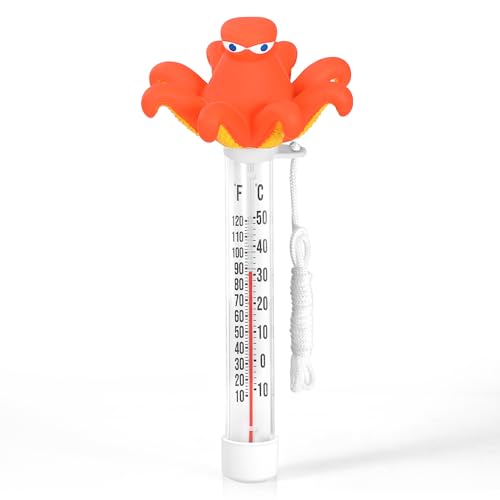 Floating Pool Thermometer, Pool Temperature Thermometer for Cold Plunge, Large Display, Easy to Read, Shatter Resistant, for Outdoor & Indoor Swimming Pools, Spas, Hot Tubs & Aquariums(Octopus)