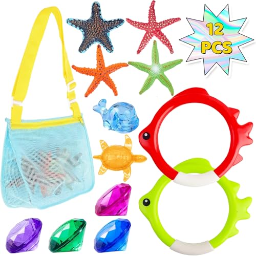 UURM Diving Pool Toys for Kids with Storage Mesh Bag, Summer Pool Games Underwater Swimming Toys for Boys Girls Toddlers (12PCS)