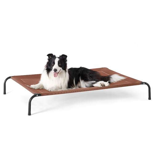 Bedsure Elevated Raised Cooling Cots Bed for Large Dogs, Portable Indoor & Outdoor Pet Hammock with Skid-Resistant Feet, Frame with Breathable Mesh, Terracotta, 49 inches