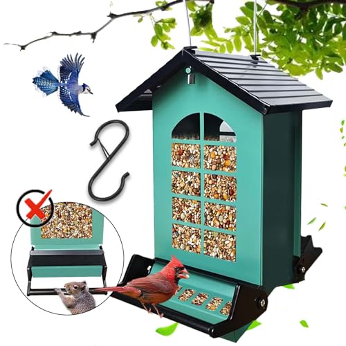 Bird Feeder Squirrel Proof, Hanging Bird Feeders for Outdoors, 5LBS Large Capacity Metal Bird Seed Feeder, Weight-Activated Perches Wild Birdfeeder for Blue Jay, Cardinal, Garden