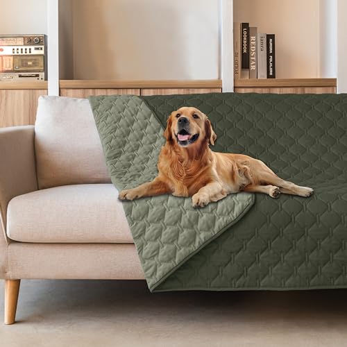 gogobunny 100zz Double Sided Waterproof Dog Blanket Soft Pet Bed Cover Reversible Protect Furniture Couch Sofa Car for Puppy Large Dog Cat (Dark Olive_Light Olive, 52x82 Inch (Pack of 1))