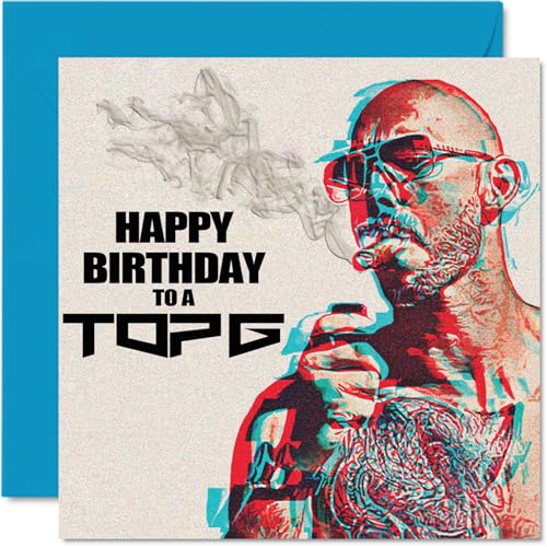 Stuff4 Funny Birthday Cards for Men Him - Top G - Happy Birthday Card for Brother Son Friend Colleague Uncle Dad Grandad Cousin, 145mm x 145mm Joke Humour Banter Bday Greeting Cards