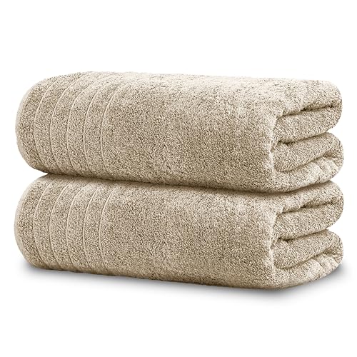 Tens Towels Large Bath Sheets, 100zz Cotton, 35x70 inches Extra Large Bath Towel Sheets, Lighter Weight, Quicker to Dry, Super Absorbent, Oversized Bath Towels (2PC Bath Sheets Set, Beige)