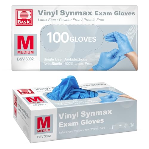 Supmedic Basic Vinyl Medical Exam Gloves, 4 Mil Powder-Free Latex-Free Food Grade Disposable Glove, Blue 100 pcs (Medium)