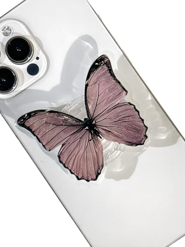 PetitePop Butterfly Sticky Mobile Phone Grip, Clear Cell Phone Stand, Expanding Cell Phone Charms Accessory, Interchangeable Finger Kickstand, Collapsible Handle Grip Holder for Kindle