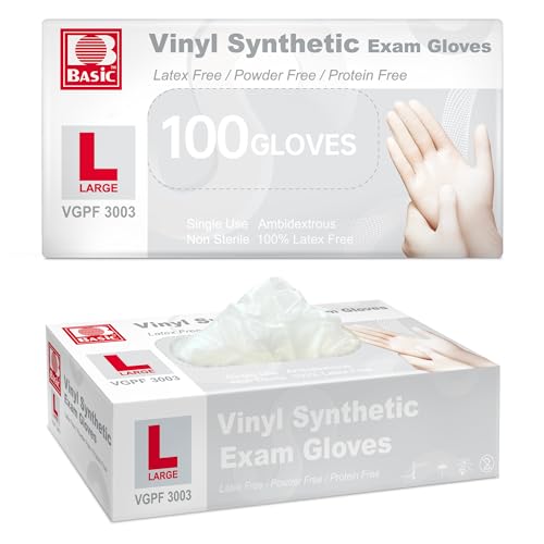 Supmedic Basic Clear Vinyl Exam Gloves, Powder-Free Latex-Free Food Safe Cooking Cleaning Disposable Medical Glove, 100Pcs (Large)