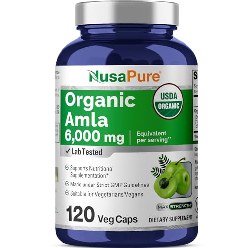 NusaPure Organic Amla Capsules 6000mg | 120 Count | Amalaki Fruit | USDA, Vegan, Non-GMO Supplement