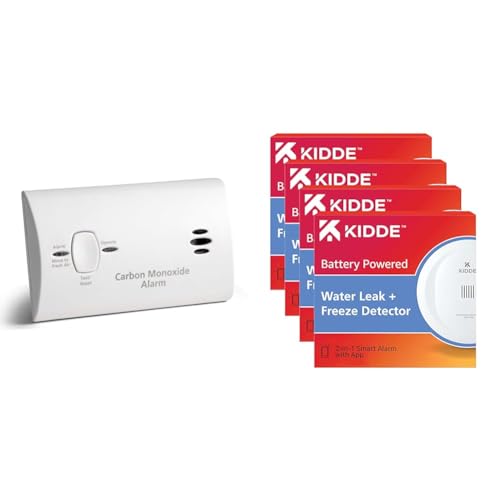 Kidde Carbon Monoxide Detector, Battery Powered CO Alarm with LEDs, Test-Reset Button & WiFi Water Leak Detector & Freeze Alarm, Alexa Device, Smart Leak Detector for Homes