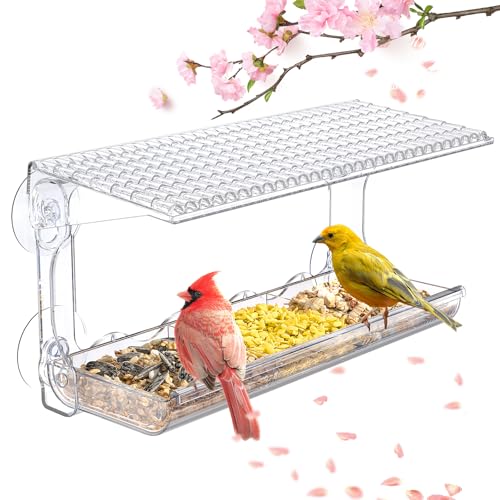 SUNALLY Window Bird Feeder for Outdoors, Clear Bird Feeders Window Mounted with Strong Suction Cups, Transparent Bird House Outside Wild Bird Watching for Garden, Yard, Elderly Kids Viewing