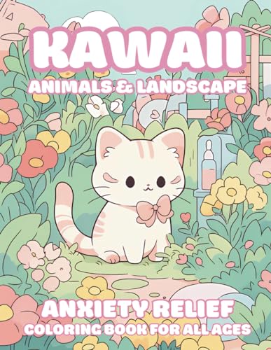 Kawaii Animals and Landscape - Anxiety Relief Coloring Book: Bold and Easy coloring pages with cute Animals, Flowers, Nature Scenery for Adults, Teens ... - Anxiety Relief for Adults, Teens and Kids)