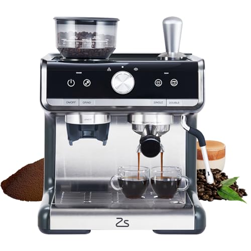 Espresso Machine with Grinder, 20 Bar Espresso Maker with Milk Frother Steam Wand, Professional Cappuccino Latte Maker, Gifts for Dad, Mom, Coffee Lover or Housewarming