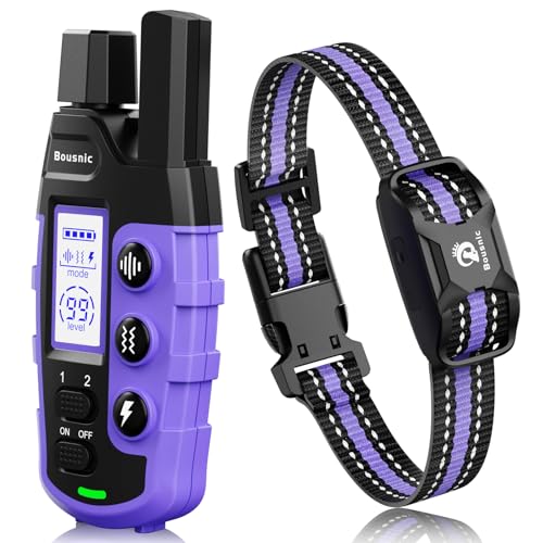 Bousnic Dog Shock Collar - 3300Ft Training Collar with Remote for 5-120lbs Small Medium Large Dogs Rechargeable Waterproof e Collar with Beep (1-8), Shake(1-16), Safe Shock(1-99) Modes (Purple)