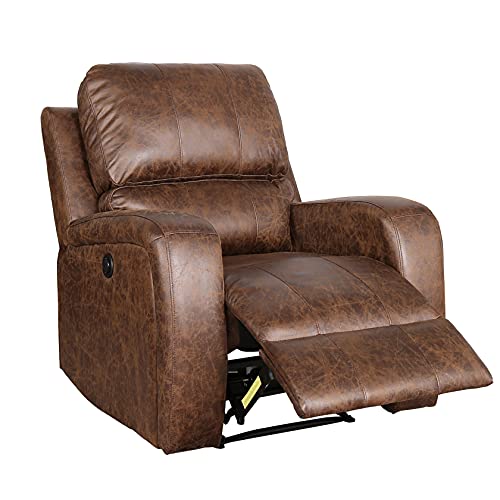 Power PU Leather Recliners with USB Charge Port Vintage Home Theater Seating Classic Single Sofa Seat Electric Reclining Chair for Living Room