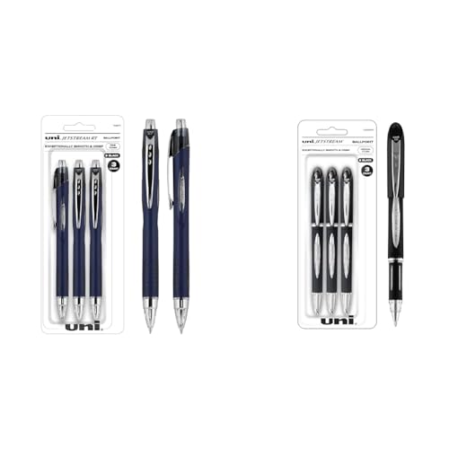 uni-ball Uniball Jetstream RT 3 Pack, 0.7mm Fine Black, Wirecutter Best Pen, Ballpoint Pens & Jetstream Stick Pen 3 Pack, 1.0mm Medium Black Pens, Wirecutter Best Pen, Ballpoint Pens