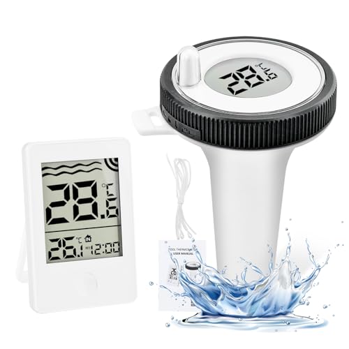 Pool Thermometer Floating Easy Read, Digital Pool Temperature Thermometers Wireless with Water Temp Gauge and Indoor Temperature Humidity Monitor for Bathtubs,Fishbowl,Pond(Color:White)