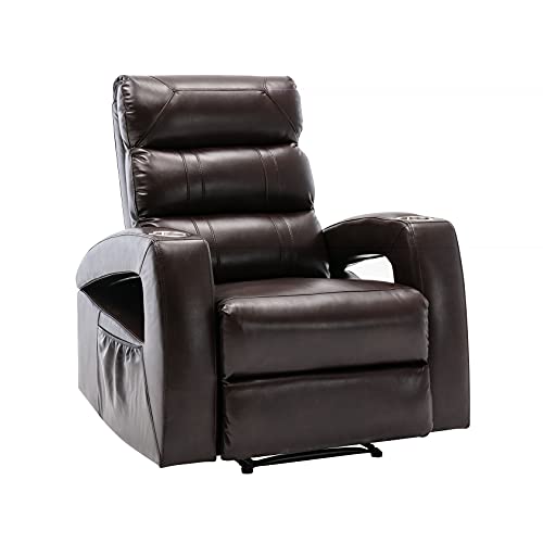 Lift Recliner Chair with USB Charge Port PU Leather Lounge Chair for Living Room Hand in-Arm Storage and Cup Holders 330 LBs Capacity Stand Up Recliner Lift Chair (Brown + Pu)