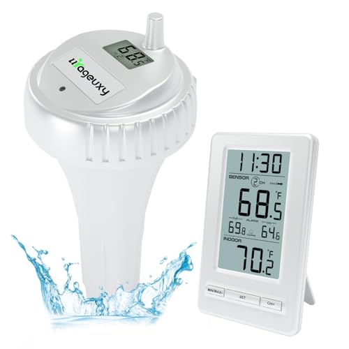 Urageuxy Pool Thermometer, Wireless Digital Pool Thermometer Floating Easy Read, Waterproof IPX8 Pool Thermometer with Indoor Temperature for Swimming Pools, Cold Plunge, Hot Tubs, SPA (White)