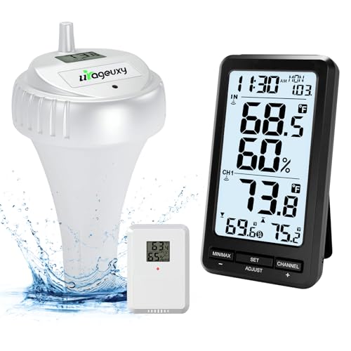 Urageuxy Pool Thermometer Digital Water Pool Thermometer with LCD Backlight, Floating Pool Thermometer for Pool, Hot Tub, Aquarium, Water, Bathtub, Fish Tank, IPX8 Waterproof (Black)