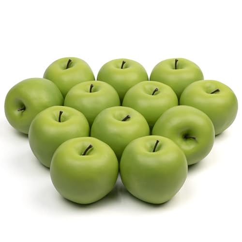 WsCrofts 12Pcs Artificial Apples, Lifelike Fake Fruit Apples for Home Kitchen Table Fruit Bowl Decor, Holiday Decorations, Photography Props (Green)