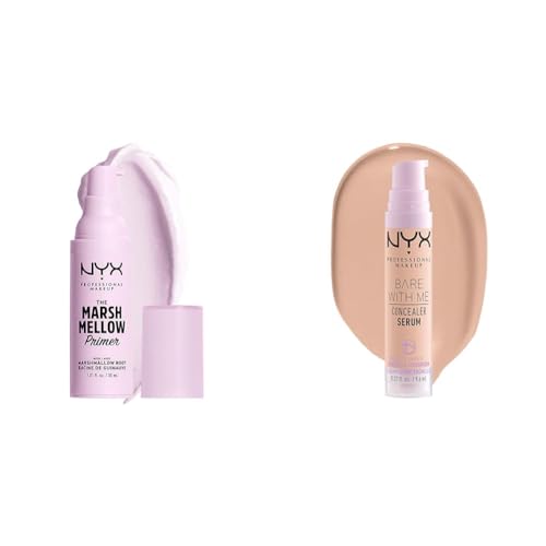 NYX PROFESSIONAL MAKEUP Marshmellow Smoothing Primer, Vegan Face Primer, 10-In-1 Skin Benefits & Bare With Me Concealer Serum, Up To 24Hr Hydration - Light