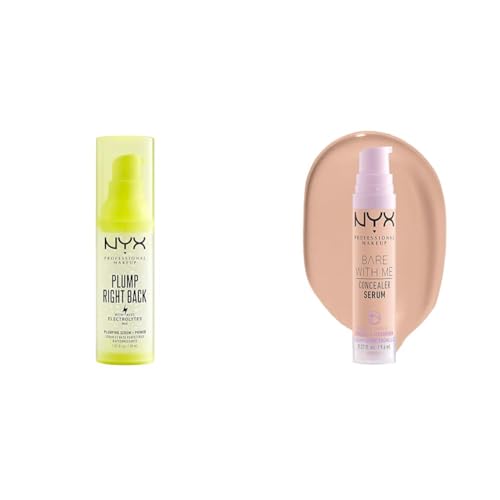 NYX PROFESSIONAL MAKEUP Plump Right Back Plumping Serum & Primer, With Hyaluronic Acid & Bare With Me Concealer Serum, Up To 24Hr Hydration - Light