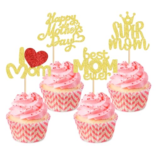 24 Pack Happy Mothers Day Cupcake Toppers Butterfly Best Mom Cupcake Picks Mom