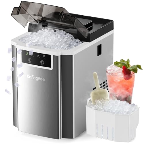 KaringBee Nugget Ice Maker Countertop - 45lbs_24H, 5mins Making Soft Chewable Pellet Ice - Self-Cleaning, Sonic Ice, Pebble Ice Machine for Home Kitchen,Office - Stainless Steel