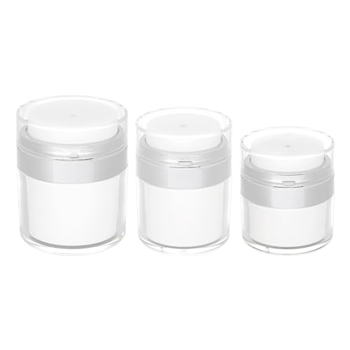 Generic Airless Pump Jars set, 0.5oz _1oz _1.7oz Empty Refillable Cosmetic Pump Jars Bottles Lotion Cream Dispenser Portable Travel Size Makeup Containers (Silver), JAR_3pack