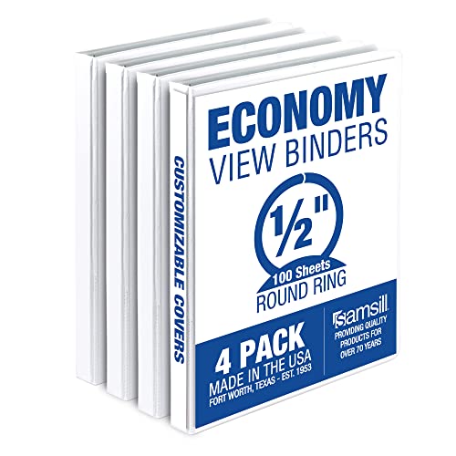 Samsill Economy 1.5 Inch and 0.5 Inch 3 Ring Binders with Clear View Covers, Made in USA, 4 Packs Each (MP48557, MP48517)